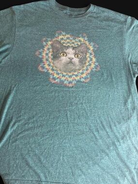 Heather Teal Green psychedelic kaleidoscope cat graphic vibrant tie dye